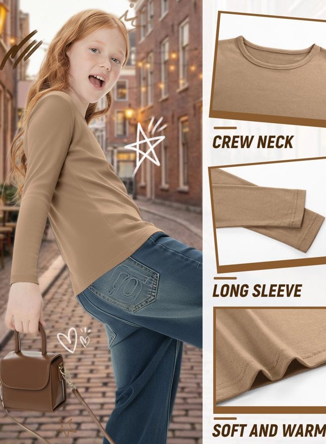 LessonZoo 3 Pack Girls Long Sleeve Shirts Casual Crewneck T-Shirts Soft Layering Basic Tees Fall Tops, Black, White, Khaki, 11-12 Years - Image 5