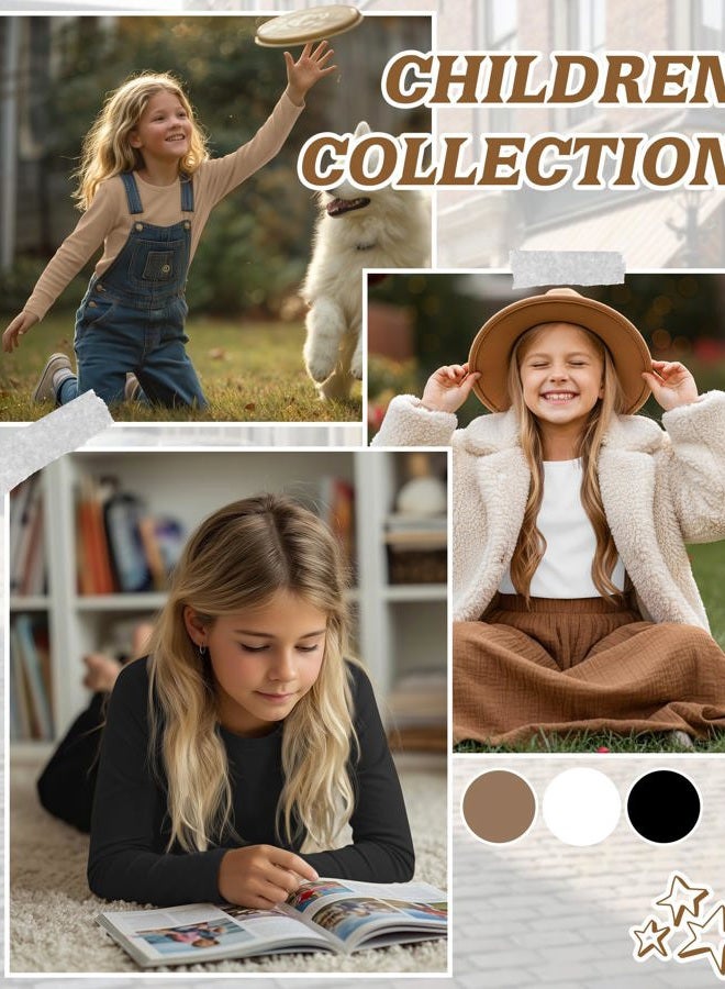 LessonZoo 3 Pack Girls Long Sleeve Shirts Casual Crewneck T-Shirts Soft Layering Basic Tees Fall Tops, Black, White, Khaki, 11-12 Years - Image 3