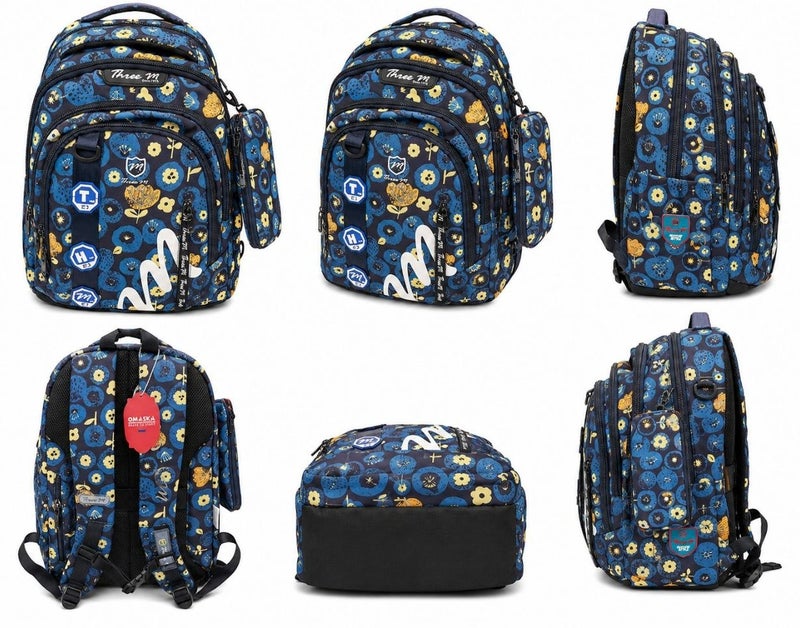 Three M School Backpack with Pencil Case and Medal Multicolor Floral 6Z - Image 2