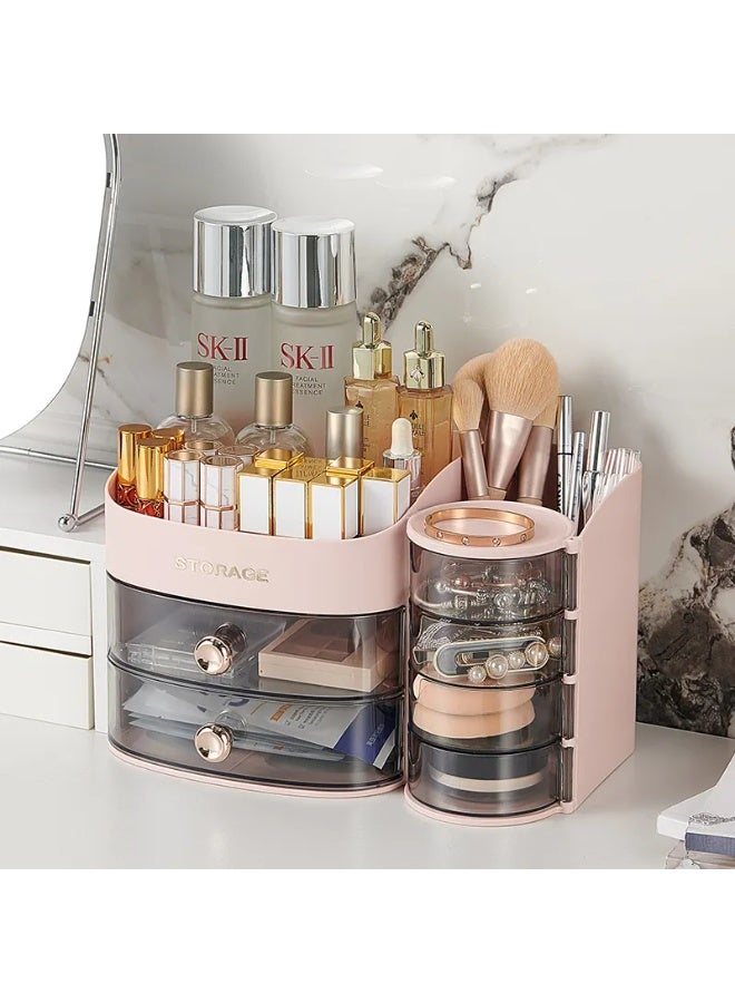 Raxoom 3 Tier Clear Makeup Organizer with Drawer, Cosmetic Storage for Dresser Countertop and Bathroom Vanity, Beauty Holder for Lipstick Brush Skincare(pink) - Image 2