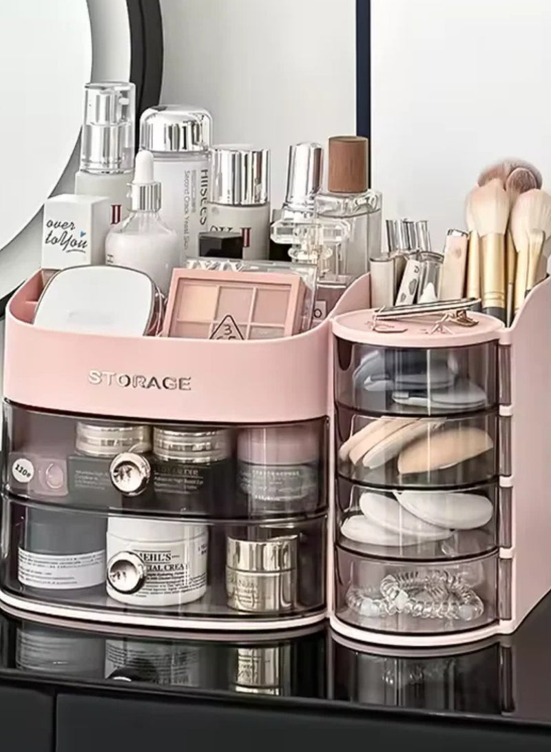 Raxoom 3 Tier Clear Makeup Organizer with Drawer, Cosmetic Storage for Dresser Countertop and Bathroom Vanity, Beauty Holder for Lipstick Brush Skincare(pink) - Image 1