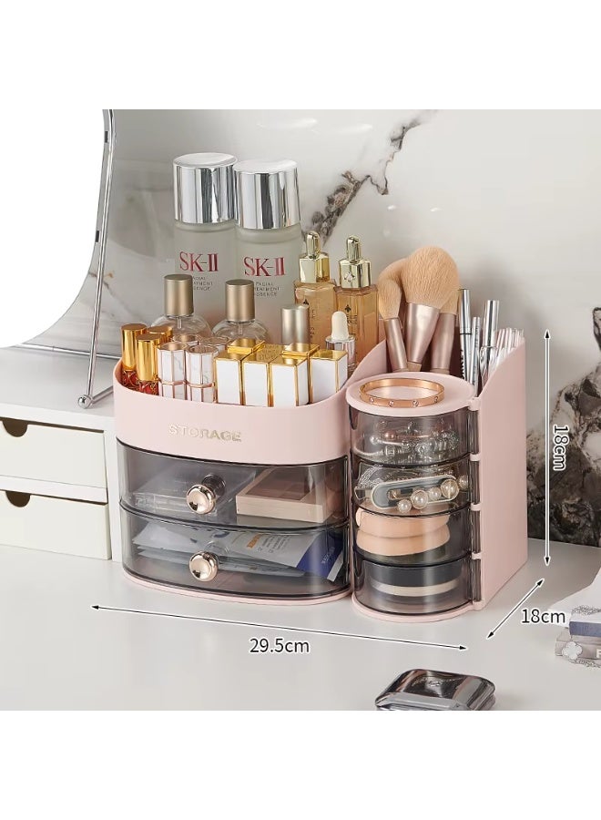 Raxoom 3 Tier Clear Makeup Organizer with Drawer, Cosmetic Storage for Dresser Countertop and Bathroom Vanity, Beauty Holder for Lipstick Brush Skincare(pink) - Image 3
