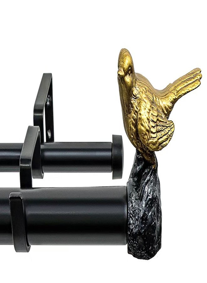 MERIVILLE 1-Inch Diameter Telescoping Double Window Curtain Rod, Renaissance Gold Bird Finials, (48"-84", Black Rod) - Image 1