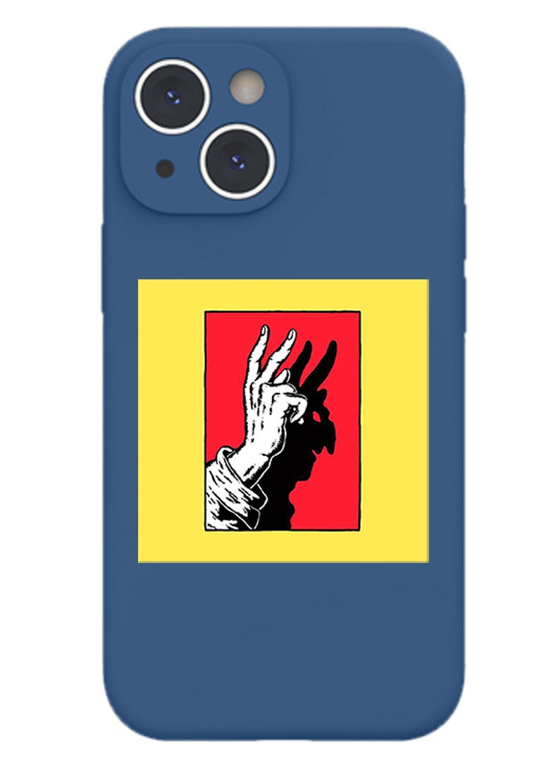 Theodor Protective Slim Fit Case Liquid Silicone Cover with Full Body Protection Anti-Scratch Shockproof Case For iPhone 15 Blue  - Peace symbol - Image 1