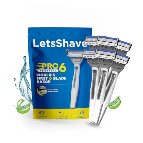LetsShave Pro 6 Portable Razor for Men, Pack of 6 Disposable Razors | World's 1st 6 Blade Razor for Men |Smooth & Comfortable Shave - Image 1