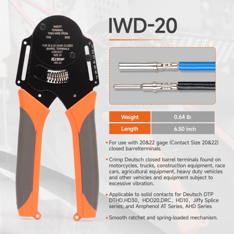 IWISS أداة الضغط المغلقة iCrimp مع 4 انبعاثات و8 انطباعات لجهات الاتصال الصلبة من Deutsch قياس 20 و22 (IWD-20) - Image 2