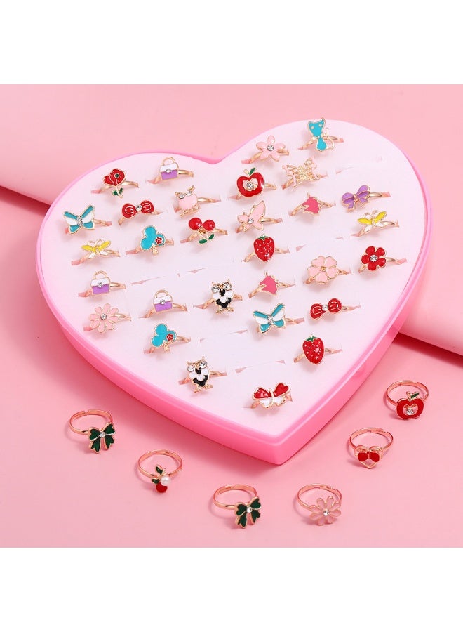 36 Pcs Adjustable Rings for Girls – No Duplicates, Kids Pretend Play Dress Up Jewelry Set with Heart Shape Display Case - Image 2