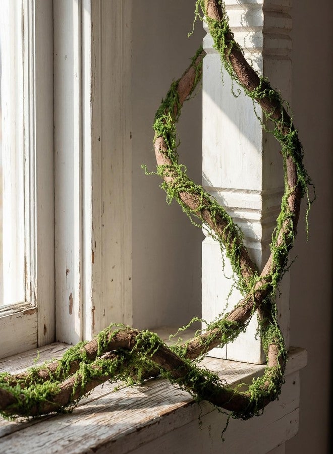 Janinka 2 Pcs 118in Large Bendable Artificial Tree Branches with Moss Enchanted Forest Decorations DIY Jungle Climber Vines Fake Moss Jungle Party Decor for Garden Landscape Reptile Habitat Decor - Image 1
