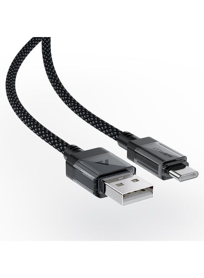 أسيفاست كابل شحن وبيانات C12-04 USB-A إلى USB-C، كابل شحن سريع 3 أمبير، 1.2 متر من الفولاذ المقاوم للصدأ + PC + جديلة من النايلون، نقل بيانات عالي السرعة - أسود - Image 2
