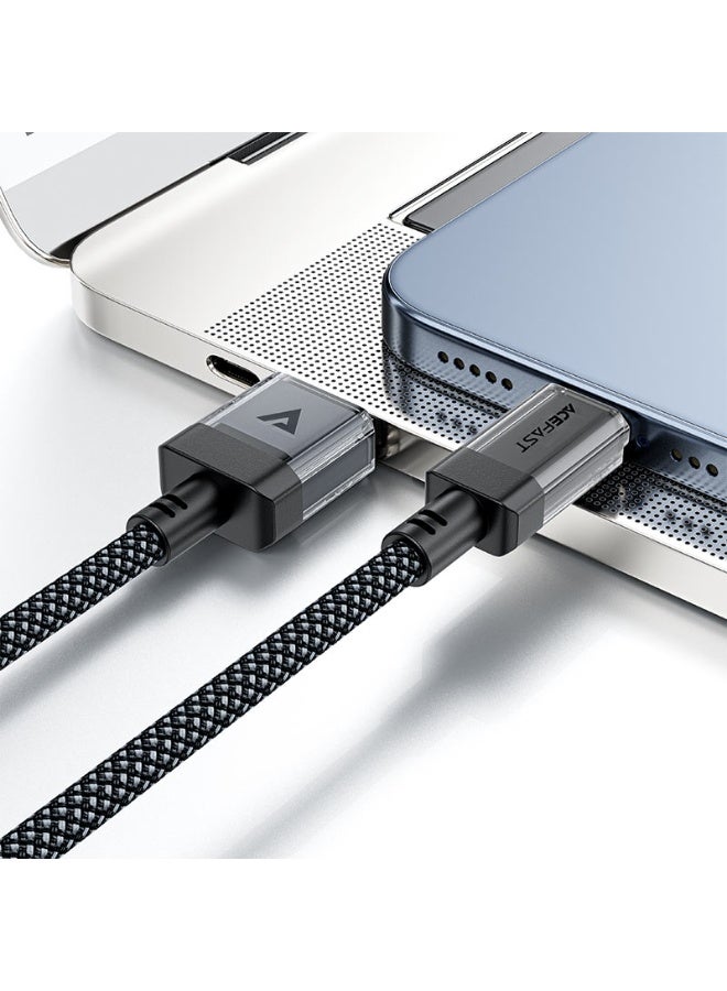 أسيفاست كابل شحن وبيانات C12-04 USB-A إلى USB-C، كابل شحن سريع 3 أمبير، 1.2 متر من الفولاذ المقاوم للصدأ + PC + جديلة من النايلون، نقل بيانات عالي السرعة - أسود - Image 3