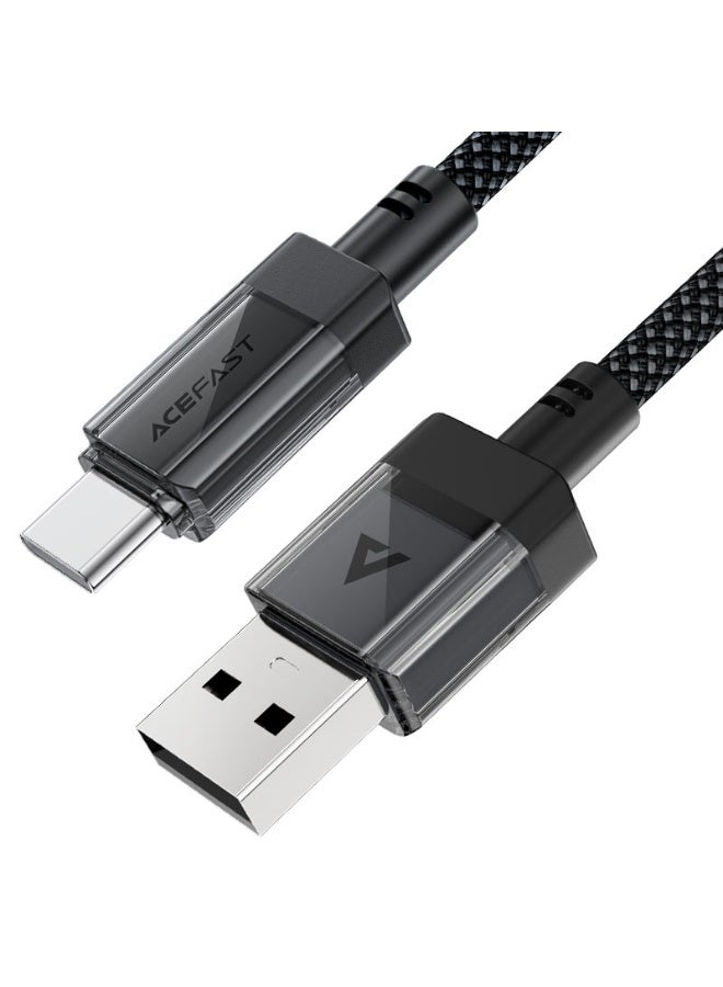 أسيفاست كابل شحن وبيانات C12-04 USB-A إلى USB-C، كابل شحن سريع 3 أمبير، 1.2 متر من الفولاذ المقاوم للصدأ + PC + جديلة من النايلون، نقل بيانات عالي السرعة - أسود - Image 1
