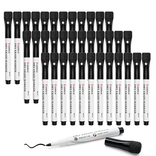 Comix Magnetic Dry Erase Markers Fine Tip Black Whiteboard Markers with Eraser Cap Low Odor Black Markers for Kids Teachers - Image 1