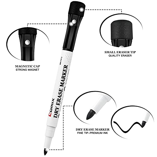 Comix Magnetic Dry Erase Markers Fine Tip Black Whiteboard Markers with Eraser Cap Low Odor Black Markers for Kids Teachers - Image 3