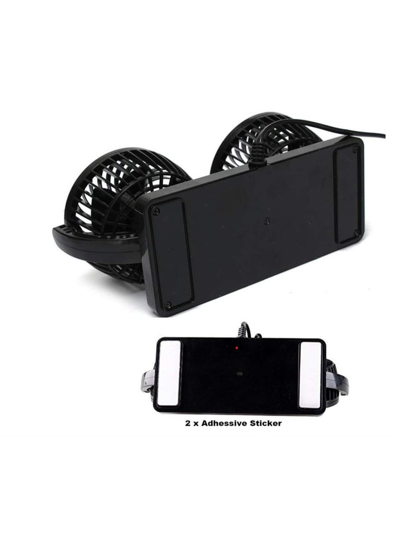 KY Projector Dual Head Vehicle Cooling Fan, 12V/24V, 360° Rotating with Copper Motor, 2 Speed Settings - Image 2