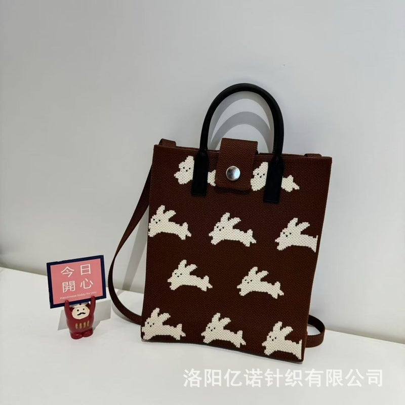 Advanced Sense Mobile Phone Bag New Cartoon Knitted Bag Dopamine Color Matching Handbag Niche All-Match Shoulder Crossbody Bag - Image 5