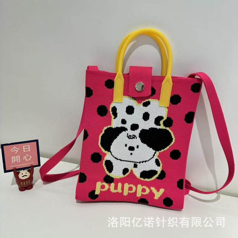 Advanced Sense Mobile Phone Bag New Cartoon Knitted Bag Dopamine Color Matching Handbag Niche All-Match Shoulder Crossbody Bag - Image 1