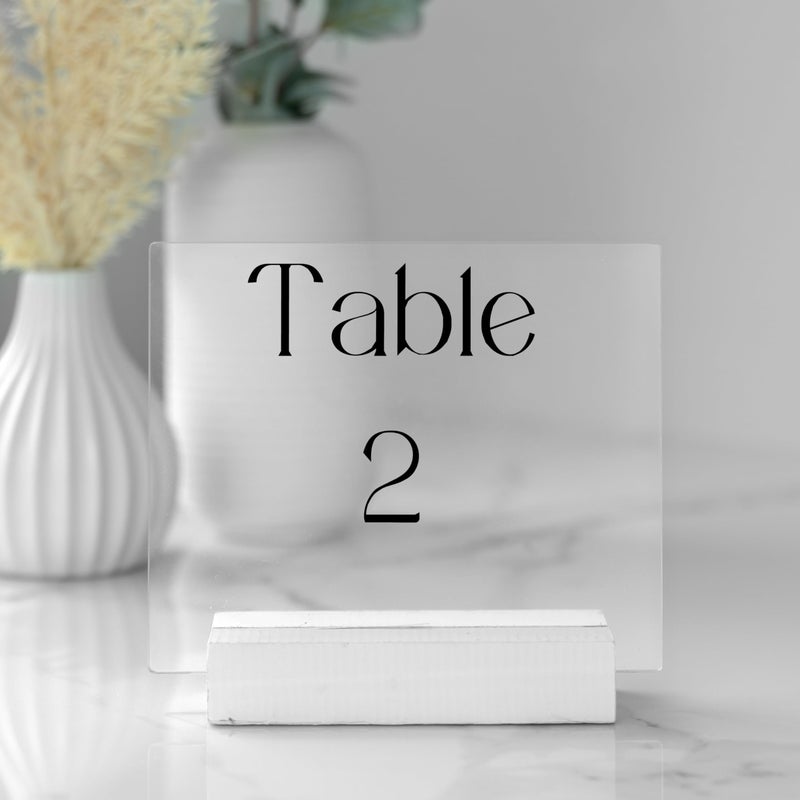 Ilyapa Acrylic Sign Holders with White Wood Stands, 8 Pack - Small 5x6 Inch Blank Table Numbers Set for Wedding - Image 1