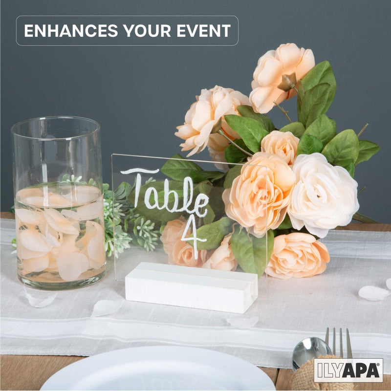 Ilyapa Acrylic Sign Holders with White Wood Stands, 8 Pack - Small 5x6 Inch Blank Table Numbers Set for Wedding - Image 4