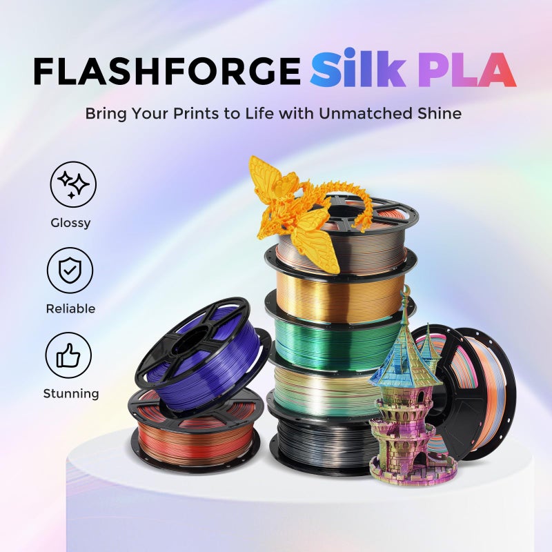 FLASHFORGE Silk Dual Color Filament, Blue and Green 2 in 1 Coextrusion Silk PLA Filament 1.75mm, 3D Printer Filament Color Change 1kg(2.2lbs) Spool, Dimensional Accuracy +/- 0.02mm - Image 2