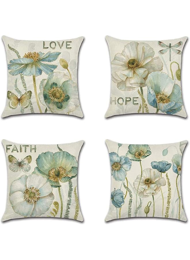 The Bros Waterproof Decorative Throw Pillow Covers Set, 4 Pcs 18x18 Cm, Perfect for Outdoor Patio, Garden, and Living Room Sofa Decor with Watercolor Patterns - Image 1