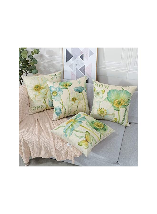 The Bros Waterproof Decorative Throw Pillow Covers Set, 4 Pcs 18x18 Cm, Perfect for Outdoor Patio, Garden, and Living Room Sofa Decor with Watercolor Patterns - Image 2