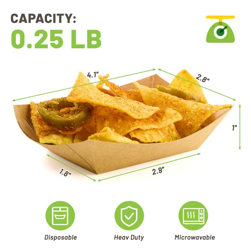 ZORRITA 1/4 Lb Mini Paper Food Trays, 100 Pack Disposable Small Food Boats Bulk Brown Kraft Paper Serving Baskets for Individual Party Nachos Snacks Fries and Pet Food - Image 2