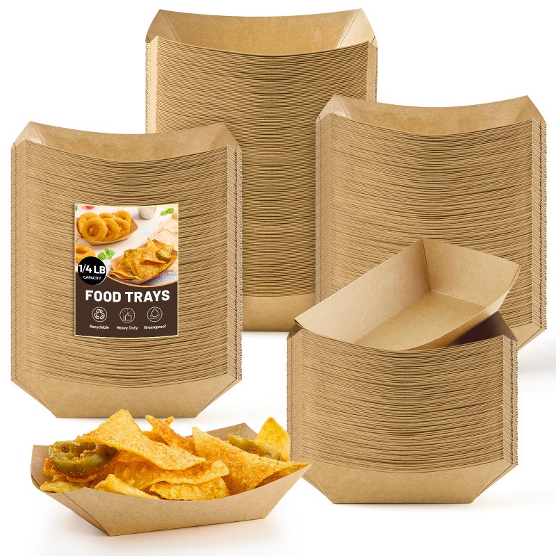 ZORRITA 1/4 Lb Mini Paper Food Trays, 100 Pack Disposable Small Food Boats Bulk Brown Kraft Paper Serving Baskets for Individual Party Nachos Snacks Fries and Pet Food - Image 1