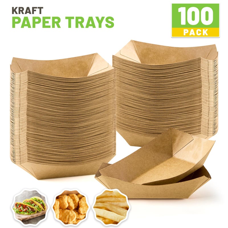 ZORRITA 1/4 Lb Mini Paper Food Trays, 100 Pack Disposable Small Food Boats Bulk Brown Kraft Paper Serving Baskets for Individual Party Nachos Snacks Fries and Pet Food - Image 3