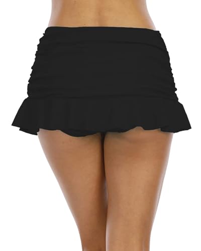 Halcurt Women's Mid Waisted Ruched Ruffle Swim Skirts with Hipster Sexy Bikini Swimsuit Bottoms Black Ruched M - Image 5
