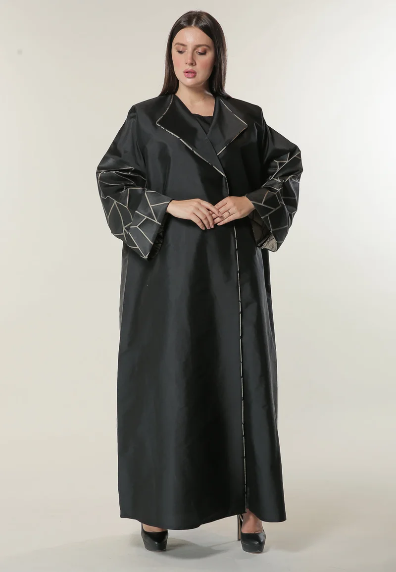 Moistreet Piping Detail Coat Style Abaya