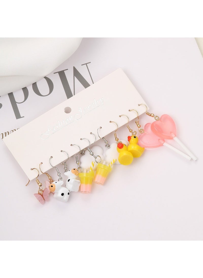 Huitich Fun & Cute Dangle Earrings Set – 6 Pairs with Playful Colorful Designs  - Image 3