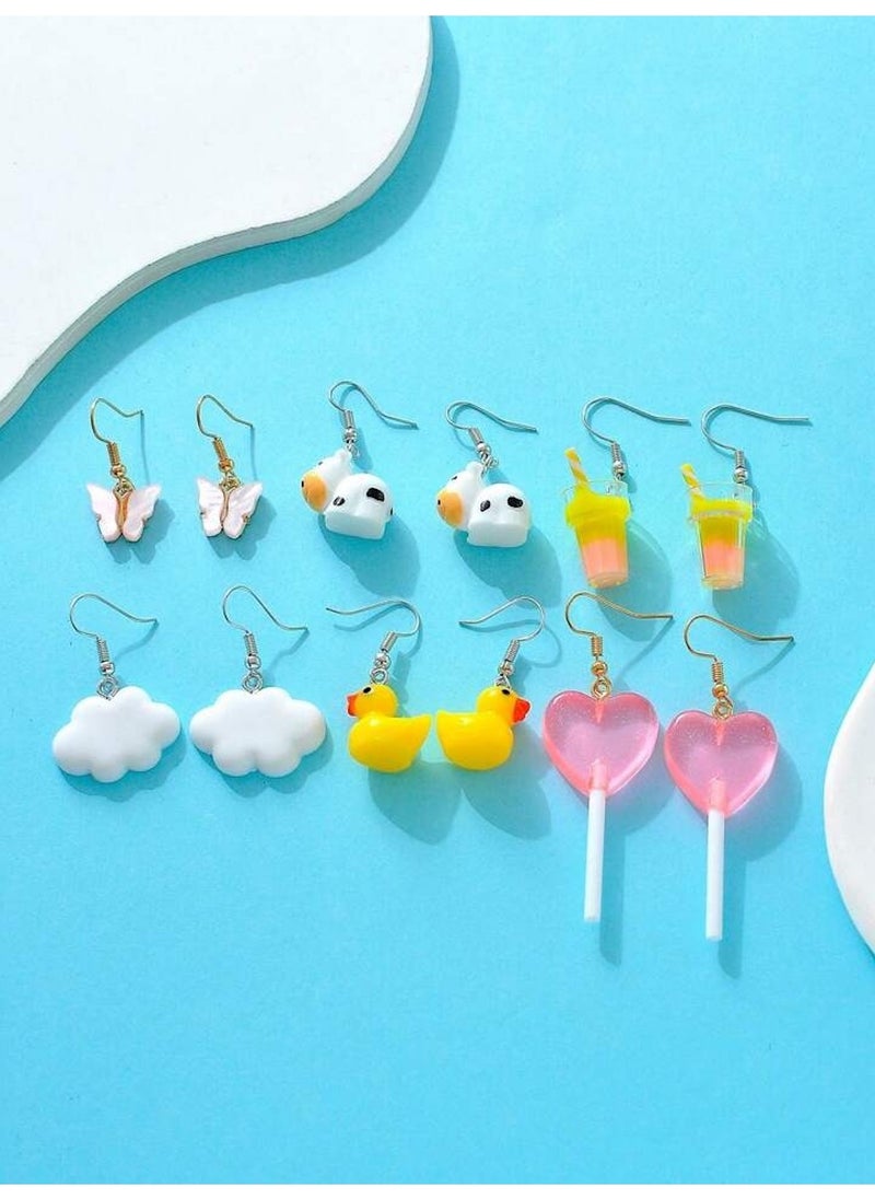 Huitich Fun & Cute Dangle Earrings Set – 6 Pairs with Playful Colorful Designs  - Image 4