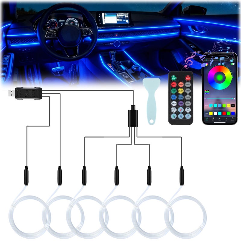LivTee Smart Car LED Interior Lights with USB Port LED Strip Fiber Optic Lights Wireless App and Remote Control Sync to Music Car Accessories Gifts for Women and Men 6 in 1 - Image 2