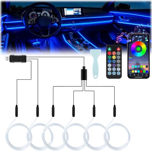 LivTee Smart Car LED Interior Lights with USB Port LED Strip Fiber Optic Lights Wireless App and Remote Control Sync to Music Car Accessories Gifts for Women and Men 6 in 1 - Image 1