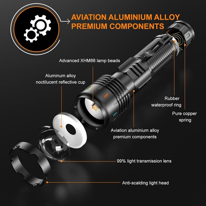 Deoxys Portable Rechargeable Torch LED Flashlight for Emergency use 2 in 1 Handheld Tactical Torch Light for Car Camping OutdoorIndoor Super Bright Flashlights Long Distance Beam Range - Image 2