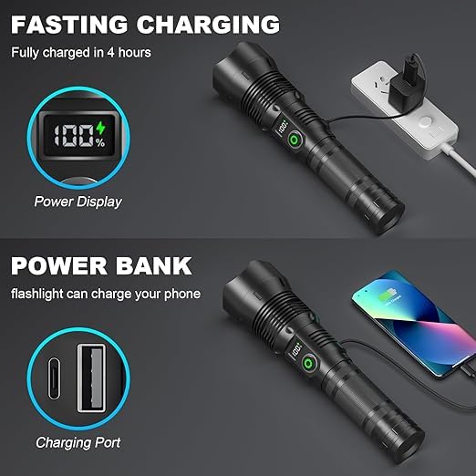 Deoxys Portable Rechargeable Torch LED Flashlight for Emergency use 2 in 1 Handheld Tactical Torch Light for Car Camping OutdoorIndoor Super Bright Flashlights Long Distance Beam Range - Image 3