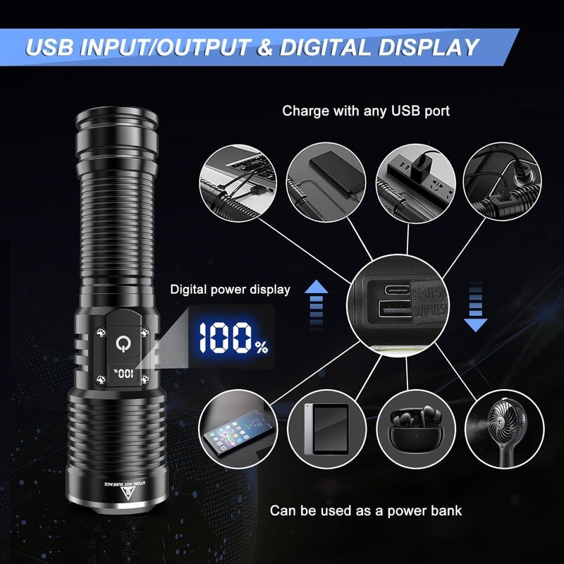 Deoxys Portable Rechargeable Torch LED Flashlight for Emergency use 2 in 1 Handheld Tactical Torch Light for Car Camping OutdoorIndoor Super Bright Flashlights Long Distance Beam Range - Image 4
