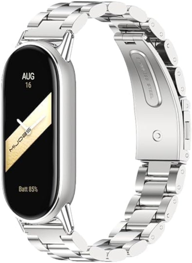 Ecosystem Bracelet Compatible with Xiaomi Mi Band 10/9/8, Stainless Steel Replacement Straps, Mesh & Metal Watch Strap, Adjustable Replacement Strap For Mi Smart Band 8/9/10 (Silver) - Image 1
