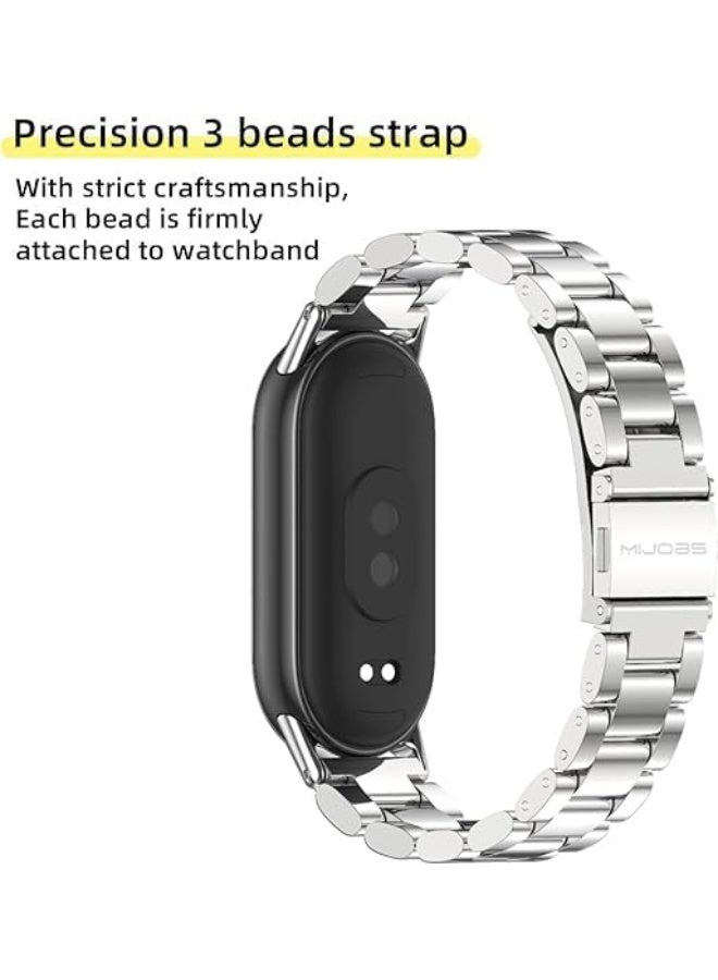 Ecosystem Bracelet Compatible with Xiaomi Mi Band 10/9/8, Stainless Steel Replacement Straps, Mesh & Metal Watch Strap, Adjustable Replacement Strap For Mi Smart Band 8/9/10 (Silver) - Image 5