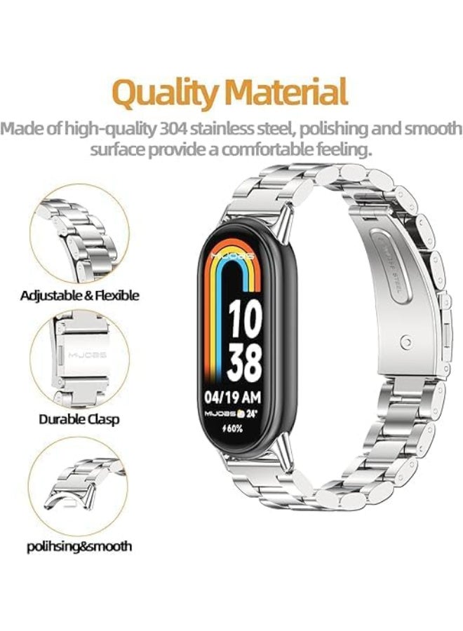 Ecosystem Bracelet Compatible with Xiaomi Mi Band 10/9/8, Stainless Steel Replacement Straps, Mesh & Metal Watch Strap, Adjustable Replacement Strap For Mi Smart Band 8/9/10 (Silver) - Image 4