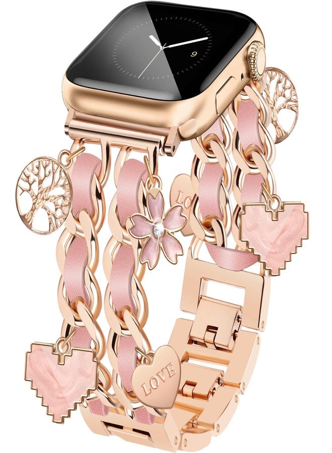 Newlibery Valentine's Day Watch Bands for Women Compatible with Apple Watch Band 38mm 40mm 41mm 42mm (S11/10) Adjustable Unique Charms Metal Strap Cowboy Chain Bracelet for iWatch Series 11/10/9/8/7/6/5/4/3/2/1 - Image 1