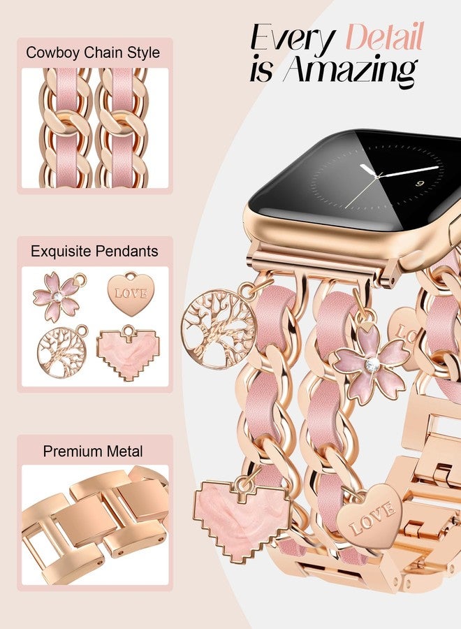 Newlibery Valentine's Day Watch Bands for Women Compatible with Apple Watch Band 38mm 40mm 41mm 42mm (S11/10) Adjustable Unique Charms Metal Strap Cowboy Chain Bracelet for iWatch Series 11/10/9/8/7/6/5/4/3/2/1 - Image 4