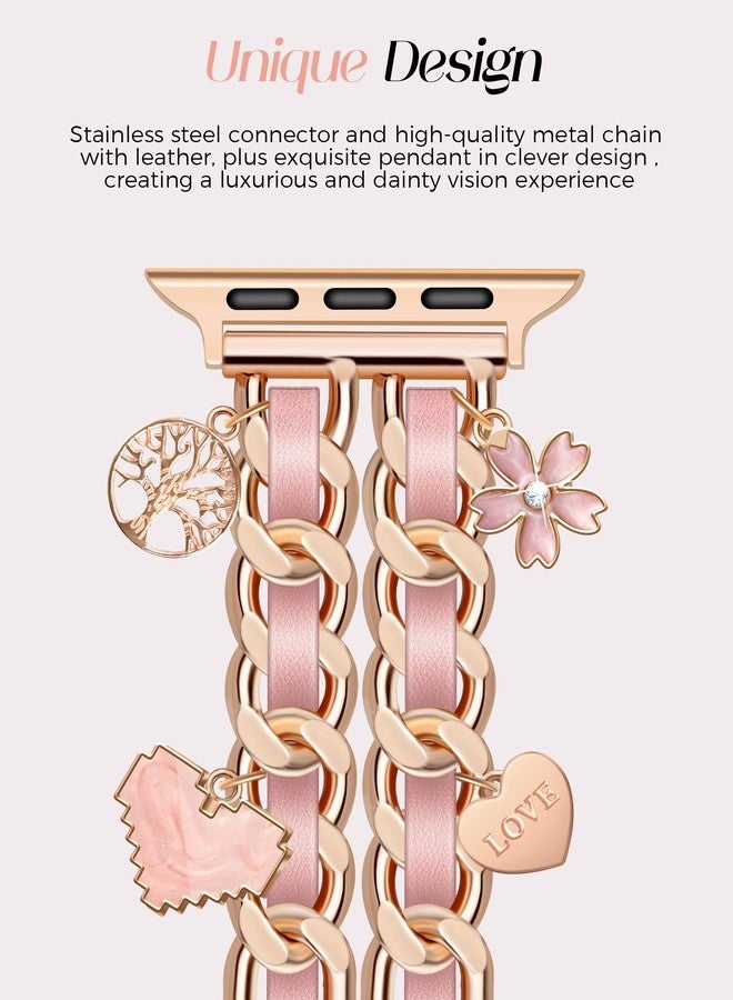 Newlibery Valentine's Day Watch Bands for Women Compatible with Apple Watch Band 38mm 40mm 41mm 42mm (S11/10) Adjustable Unique Charms Metal Strap Cowboy Chain Bracelet for iWatch Series 11/10/9/8/7/6/5/4/3/2/1 - Image 3