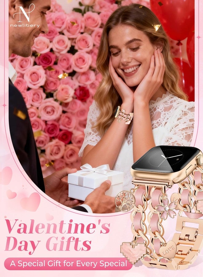 Newlibery Valentine's Day Watch Bands for Women Compatible with Apple Watch Band 38mm 40mm 41mm 42mm (S11/10) Adjustable Unique Charms Metal Strap Cowboy Chain Bracelet for iWatch Series 11/10/9/8/7/6/5/4/3/2/1 - Image 2