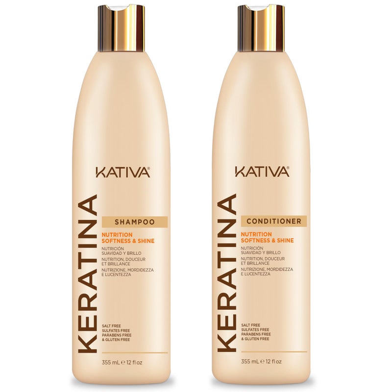 Keratin Shampoo and Conditioner Pack set of 2. Nutrition, Softeness and Shine without Sulfates. Salt and Parbens Free.