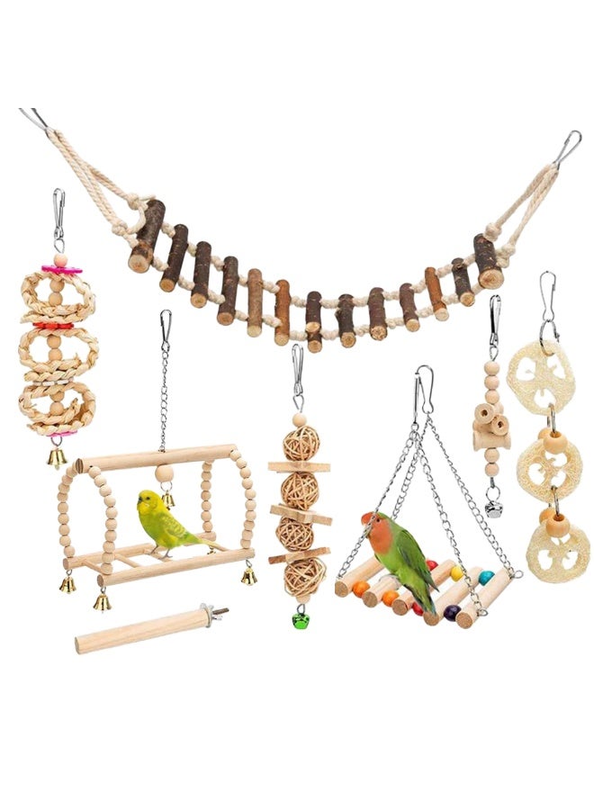 YdingYshengL 8 Pcs Bird Parrot Swing Toys, Chewing Standing Hanging Perch Hammock Climbing Ladder Bird Cage Toys for Parakeet,Budgerigar,Conure, Mynah, Cockatiel,Love Birds, Finches and Other Small to Medium Birds - Image 1