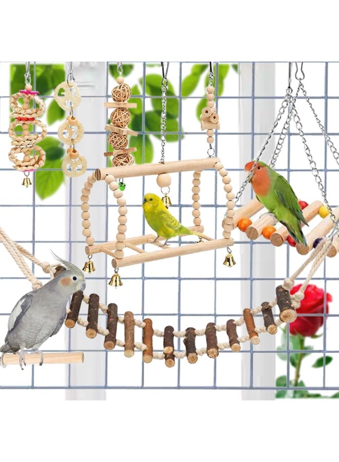 YdingYshengL 8 Pcs Bird Parrot Swing Toys, Chewing Standing Hanging Perch Hammock Climbing Ladder Bird Cage Toys for Parakeet,Budgerigar,Conure, Mynah, Cockatiel,Love Birds, Finches and Other Small to Medium Birds - Image 2