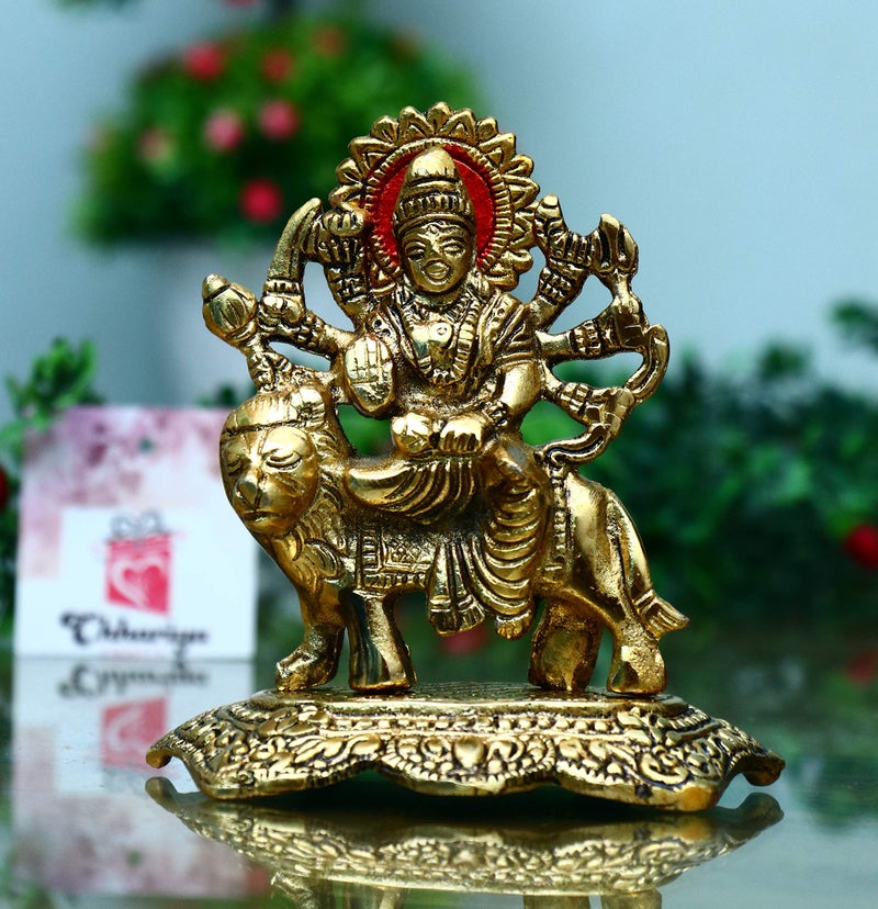 Chhariya Crafts Metal Durga Maa Murti for Pooja Room MATA Rani for Home and Office Sherawali Maa Temple Deocrative Showpieces (14 cm) - Image 1