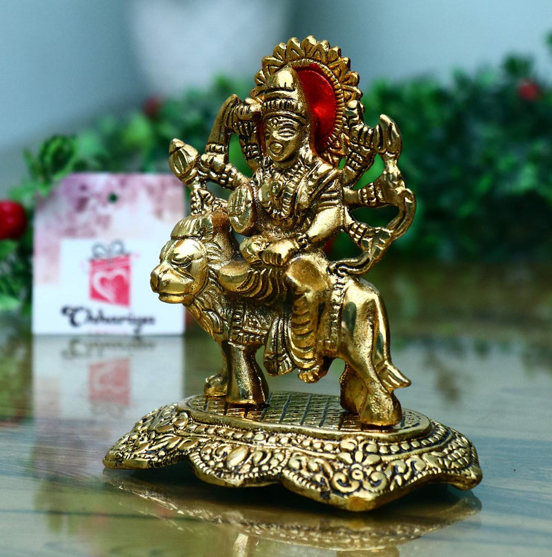 Chhariya Crafts Metal Durga Maa Murti for Pooja Room MATA Rani for Home and Office Sherawali Maa Temple Deocrative Showpieces (14 cm) - Image 2