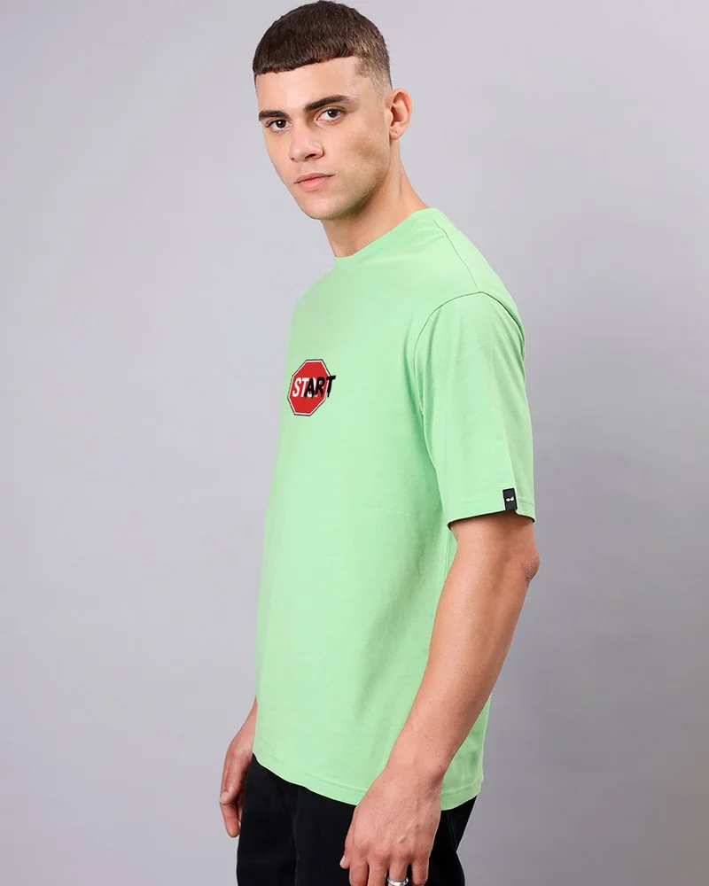 bewakoof Men's Jade Lime Green Start Typography Oversized T-shirt